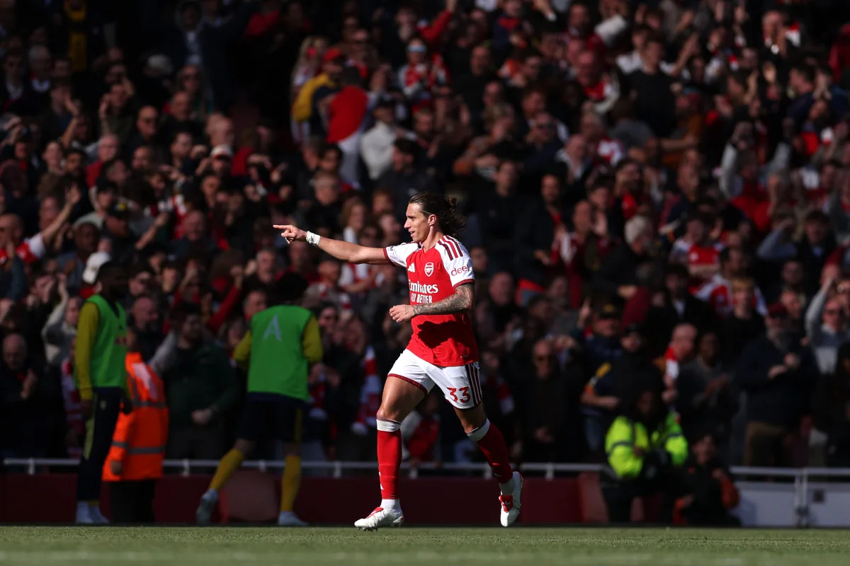 calafiori scores first arsenal goal in emirates win