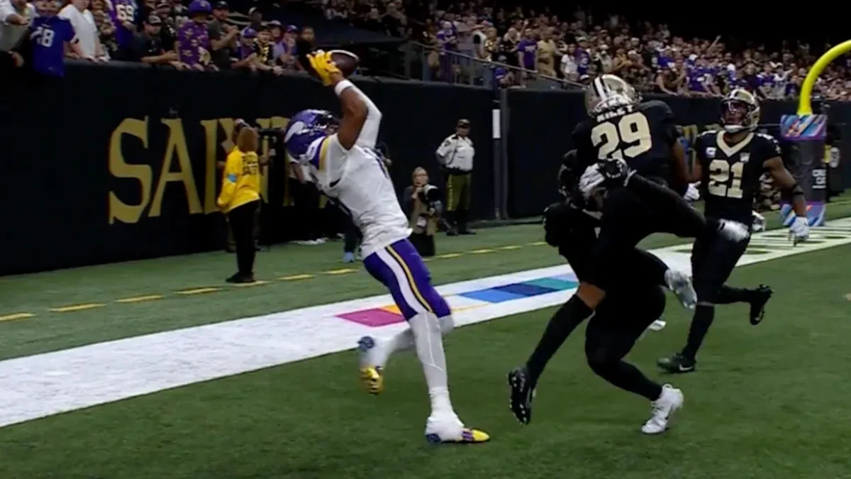 Jefferson's TD call reviewed for foot placement